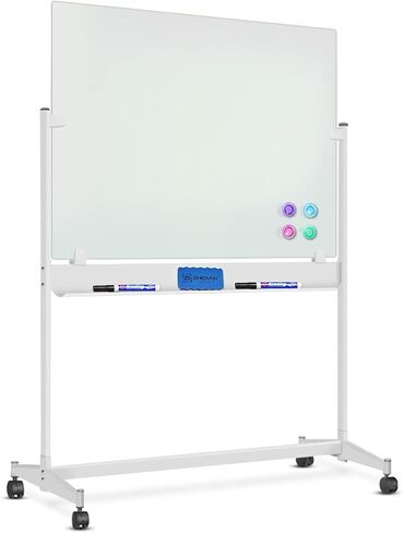 Rolling Magnetic Black Glass Whiteboard on Wheels 60x40 - Height Adjustable Mobile Dry Erase Board with Stand, ZHIDIAN Large Movable Tempered Glass Board Portable Blackboard Easel in Saudi Arabia
