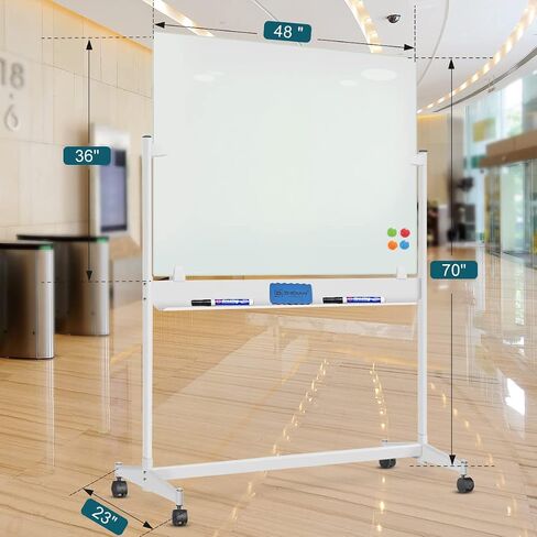 Rolling Magnetic Black Glass Whiteboard on Wheels 60x40 - Height Adjustable Mobile Dry Erase Board with Stand, ZHIDIAN Large Movable Tempered Glass Board Portable Blackboard Easel in Saudi Arabia
