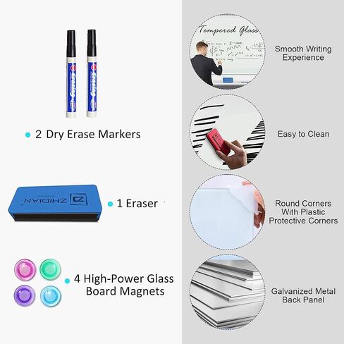 Rolling Magnetic Black Glass Whiteboard on Wheels 60x40 - Height Adjustable Mobile Dry Erase Board with Stand, ZHIDIAN Large Movable Tempered Glass Board Portable Blackboard Easel in Saudi Arabia