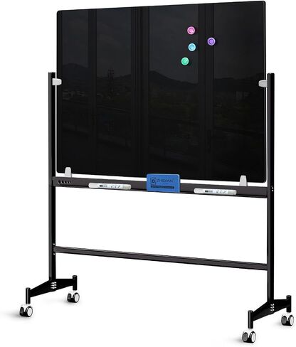 Rolling Magnetic Black Glass Whiteboard on Wheels 60x40 - Height Adjustable Mobile Dry Erase Board with Stand, ZHIDIAN Large Movable Tempered Glass Board Portable Blackboard Easel in Saudi Arabia