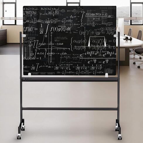 Rolling Magnetic Black Glass Whiteboard on Wheels 60x40 - Height Adjustable Mobile Dry Erase Board with Stand, ZHIDIAN Large Movable Tempered Glass Board Portable Blackboard Easel in Saudi Arabia