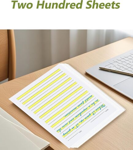 كتابة ورق الكتابة للمبتدئين، المستوى 1، ورق كتابة ورقي مع خطوط وورق كتابة تدريبي أصفر اللون للأطفال لتحديد موضع الحروف بشكل صحيح، ورق 100 جرامًا للمتر المربع، 11 × 8.5 بوصة، 100 ورقة in Kuwait