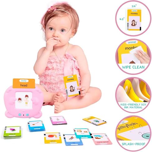 Kids Educational Learning Flashcard Reader for 1 2 3 4 5 6 Year Old Boys and Girls, Speech Therapy Machine Toy, Educational Sight Words Flash Cards (Pink 224 Words) in Saudi Arabia