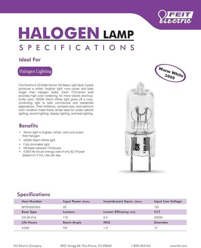 Feit Electric BPXN20/G8/3 زينون 20 وات، 120 فولت قاعدة G8، 3 عبوات in Kuwait