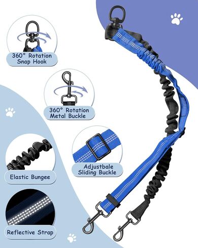 Vastar Pet Double Dog Leash, Tangle Free Bungee Dog Leash Coupler, 360° Swivel Double Dog Walking & Training Leash, Adjustable Strap, Comfortable Shock Absorbing Reflective Bungee Lead for Two Dogs in Saudi Arabia