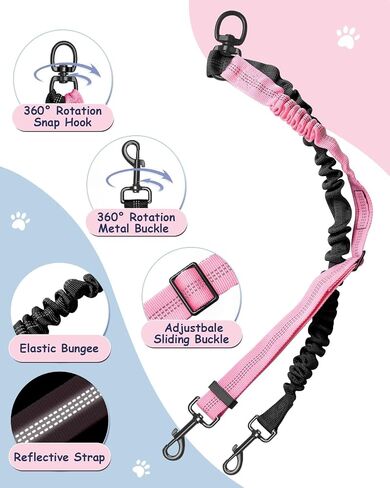 Vastar Pet Double Dog Leash, Tangle Free Bungee Dog Leash Coupler, 360° Swivel Double Dog Walking & Training Leash, Adjustable Strap, Comfortable Shock Absorbing Reflective Bungee Lead for Two Dogs in Saudi Arabia