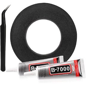 HQMaster 2mm x 50 m Adhesive Sticker Tape, Tweezers, B7000 Adhesive Glue for Use in Cell Phone Repair Double Sided Layer Strong Adhesive Tape Long Roll
