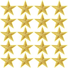 PAGOW 20 Pcs Star Iron on Patch, 1 Inch Sew on Star Embroidered Patches, Iron on Patches Embellishments for Clothes, Hats, Jackets, Backpacks, Star Decor, Appliques Decoration (Gold, 1")