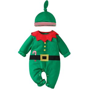 ROYLAMP Newborn Baby My First Christmas Outfits Boys Girls striped Button Romper with hat