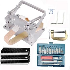 Manual Leather Skiver Splitter Leather Skiving Machine with 10 PCS Black Blades and 1 Set of Carving Knives for Leather Hand Craft Strip Belt Thinning