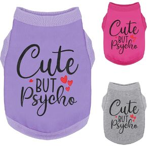 Expressive Cotton Dog Apparel: Soft, Lightweight Puppy Shirt Vest for Small and Medium Dogs, Featuring The Playful 'Cute but Psycho' Slogan Print Rose Red X-Small