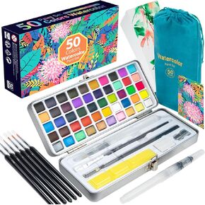 Watercolor Paint Set, 50 Colors Water Colors Paint Adult Set for Beginners and Professionals, Travel Watercolor Set with Carrying Bag, Watercolor Papers and Detail Paint Brushes