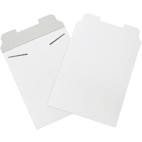 Aviditi 9 3/4" x 12 1/4" Stayflats Rigid Flat Mailers, White, For Keeping Documents, Photos, and Artwork Protected During Shipping (100 Pack)