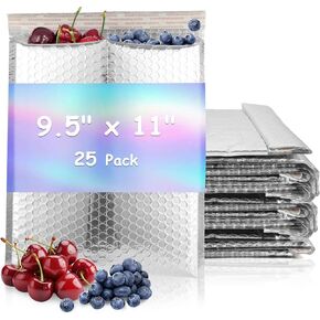 25Pcs Thermal Bubble Mailer 9.5" x 11", Waterproof Metallic Foil Mailing Envelopes, Self-adhesive Insulated Shipping Bags for Perishable food, Cosmetics, Pharmaceuticals