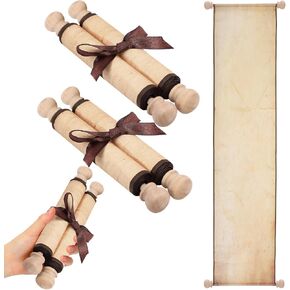 Epakh 2 Pack Blank Paper Scrolls Wrapped on Wood Rod for Writing, Drawing, Calligraphy, Wedding Vows, Cosplay Prop, Renaissance Festivals, Tabletop Role Playing Game(Old Color)