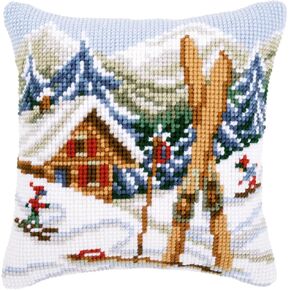 Vervaco Cross Stitch Christmas Embroidery Kits Pillow Front for Self-Embroidery with Embroidery Pattern on 100% Cotton, 15,75 x 15,75 Inches - 40 x 40 cm (Snow Fun)