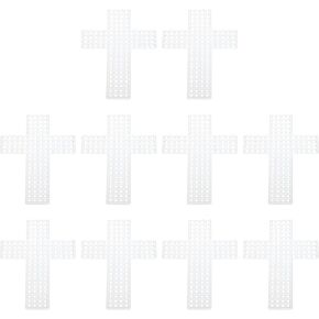 PATIKIL Plastic Mesh Canvas Sheets,10Pcs 3.04 x 2.1inch Cross Needlework Blank Yarn Crafting for Embroidery DIY Bookmarks Cup Mats, White, Cross Shape