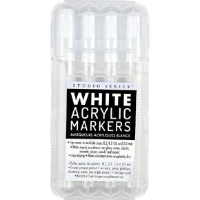 PETER PAUPER PRESS Studio Series White Acrylic Markers (set of 4 permanent markers with different tip sizes)