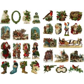 Seasonstorm Vintage Christmas Pattern Precut Cute Aesthetic Diary Travel Paper Journal Stickers Scrapbooking Stationery Sticker Flakes Art Supplies