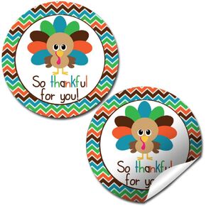 Little Turkey Boy Thanksgiving Thank You Sticker Labels, 40 2" Party Circle Stickers by AmandaCreation, Great for Party Favors, Envelope Seals & Goodie Bags