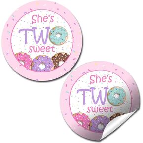 Donut Grow Up 2nd Birthday Thank You Sticker Labels for Girls, 40 2" Party Circle Stickers by AmandaCreation, Great for Party Favors, Envelope Seals & Goodie Bags