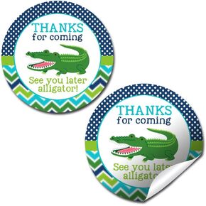 Snappy See You Later Alligator Themed Birthday Thank You Sticker Labels for Boys, 40 2" Party Circle Stickers by AmandaCreation, Great for Party Favors, Envelope Seals & Goodie Bags