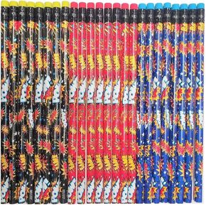 Assorted Superhero Pencils (Pack of 24) Super Hero 7.5 inches (1 Pack - 24 Pencils) Colorful - Blue, Red and Black. Pow! Bam! Whack!
