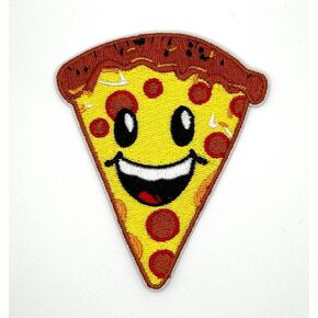 3.5" Pizza Iron On Patch - Embroidered Fast Food Pizza Kids Children Applique Appliques Iron On Sew On Patches for Holes, Clothing, Jeans, Hat, Backpacks, Clothes - Smiling Pizza Iron On Patch