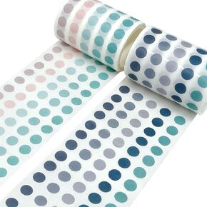 allydrew Colorful Dots Washi Masking Tape, Round Circle Stickers for Scrapbooking, Planners, Bullet Points, and Journals 6M Length Total (Set of 2), Blue & Afterglow