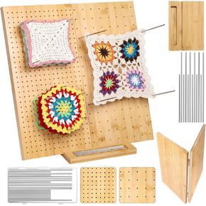 Cynailli 15.4" Foldable Crochet Blocking Board with Pins, Granny Square Blocking Board for Crochet Projects, Crochet Peg Blocking Board with 20 Pcs Pins, Wooden Blocking Boards for Crochet Projects