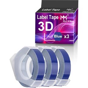 (3-Roll Pack, Blue) MM Compatible Label Tape Replacement for Dymo Embossing Label Maker Tape 3D Plastic Embossing Labels use in Office-Mate II Tapewriter rganizer Xpress 12965 Dymo Compact Embosser