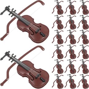 BESPORTBLE Tiny Violin with Bow: 20 Sets Mini Musical Instrument 1/12 Scale Dollhouse Decor Miniature Violin Model for Fairy Garden Holiday Tree Decoration