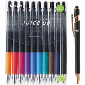 04 Pilot 05 Retractable Gel Ink Pen 0.5mm Extra Fine Point 10 Color Set (LJP-20S5-10C) With Kanji LOVE Sticker Black,Red, Blue, Blue Green, ?range, Pink, Violet, Light Brown 4.2*4.48*0.47 in
