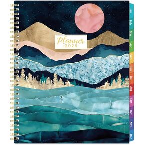 2025 Planner - 9" x 11" Planner Weekly and Monthly 2025, Jan 2025 - Dec 2025,12 Monthly Colorful Tabs, Elastic Closure, Back Pocket - Green Marble