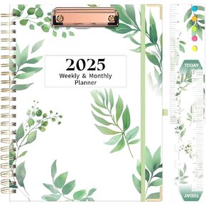 2025 Weekly & Monthly Planner, Hard Cover, 8.5"x11" Daily Agenda with Monthly Tabs, 2 Storage Pockets, Bookmark, and Stickers, Jan 2025-Dec 2025 Blueflower