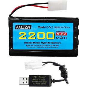 9.6V 2200mAh AA NiMH Battery with Tamiya Plug and USB Charging Cable for RC Toy Cars, Trucks, Tanks, Engineering Vehicles, RC Ships, Rechargeable Battery Accessories (1PCS Battery+1 USB)