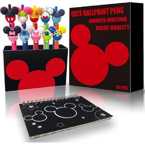 10Pcs Cute Mouse Head Character Retractable Ballpoint Pens with Spiral Autograph Book Set丨 Desk Decor Accessories for Women丨 Present for Student Teacher School Supplies