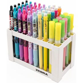 Zebra Pen 50 Desktop Stand Stationery Set - Include 50 Pens - 30 x Z-Grip Smooth Retractable Pens + 10 x MP Mechanical Pencils + 10 x Kirarich Highlighter Markers