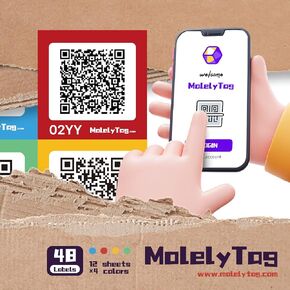 ملصقات رمز QR للتخزين والتنظيم والنقل - 48 ملصقًا فريدًا لرمز QR قابل للمسح الضوئي - متوافق مع iOS وAndroid والويب - مرمزة بالألوان - حزمة من 48 ملصقًا