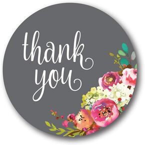 Brown Kraft Floral Thank You Stickers / 1000 Thanks Flowers Labels Roll / 1.5" Round Envelope Seals/Made in The USA