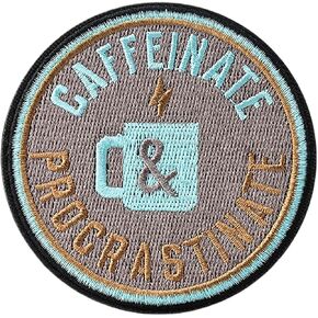 Caffeinate and Procrastinate Patch, Morale Patch, Meme Patch, Moral Patches, Military Patch, Hook and Loop, Embroidered Patches for Tactical Backpack, Murph, Veteran Owned Brown