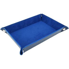 gofidin Folding Dice Tray, PU Leather Flannel Gaming Dice Plate Folded Tray Home Desktop Decoration Box Key Storage Tray(Blue)