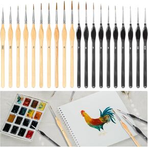 20 Pcs Miniature Paint Brushes Set Fine Paint Brushes for Detail Mini Professional Detail Brushes for Painting Models, Acrylic, Oil, and Watercolor (Black, Wood)