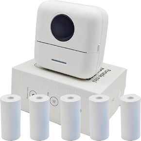 Mini Portable Printer Inkless Sticker Printer with 5 Rolls Paper Bluetooth Mini Smart Pocket Printer Portable Receipt Printer Inkless Thermal Printer for iOS&Android White