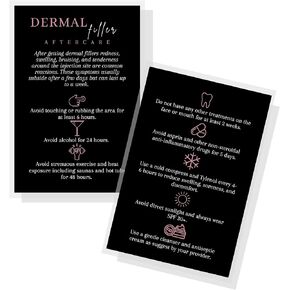 Lashicorn Dermal Filler Aftercare Card | 30 Pack | 4x6" inch Post Card Size | Medical Spa Business Cards For Filler Aftercare Instructions | Dermal Filler Aftercare Handouts | Black & Pink Design