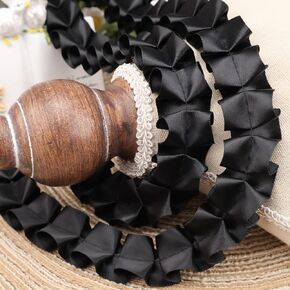 Black Ruffle Lace Trim 5 Yards Gathered Stain Ribbon Pleated Lace Trim for Dress Sewing Gift Bouquet Decoration in Kuwait