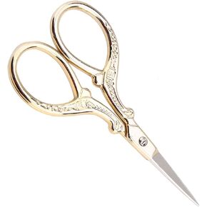 Acouto Antique Scissors, Stainless Steel Dresden Embroidery Tool, Small Scissors for Sewing, Cross Stitch Scissors Handle, Gold (3.5in, 1.1oz)