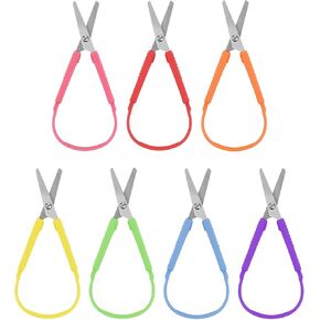 7 PCS Mini Loop Scissors for Children, 5.5 Inch Colorful Kids Grip Scissor, Self Opening Adaptive Scissors, Right and Lefty Support for Children and Adults Special Needs