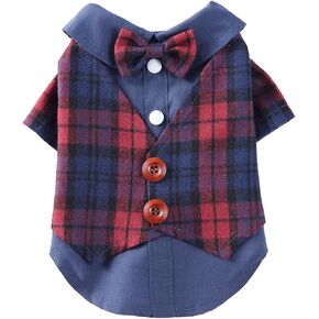 Formal Pet Attire for Small Dog Cats, Christmas Shirt Costume with Bow Tie, Puppy Tuxedo for Parties and Events (Large, Red)