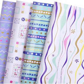 Stripe Geometric Wrapping Paper with Gold Printed 12 Sheets Polka Dots Colorful Gift Wrap for Holiday Celebration Gift Packing - 19.6"×27.5"